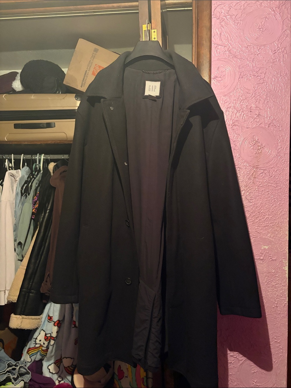 GAP Men's Black Pea Coat - Classic Single-Breasted